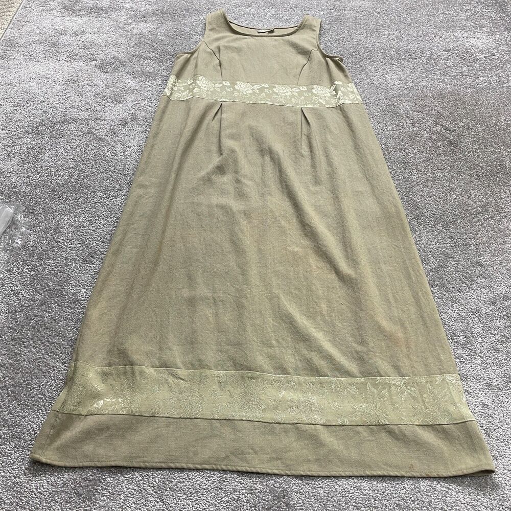 Decade Designs Dress Womens Large Green A Line Long Sleeveless Vintage Floral
